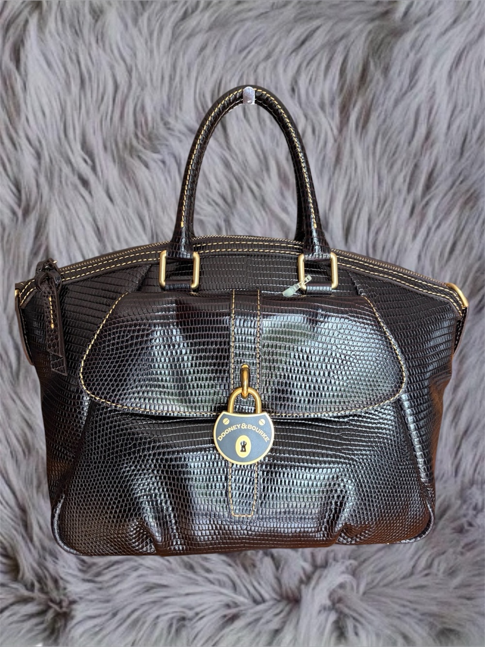 NWT Dooney & Bourke Black Lizard-Embossed Leather Satchel 4️⃣🌝💡